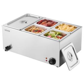 24QT Commercial Food Warmer, 5-Pan Electric Steam Table